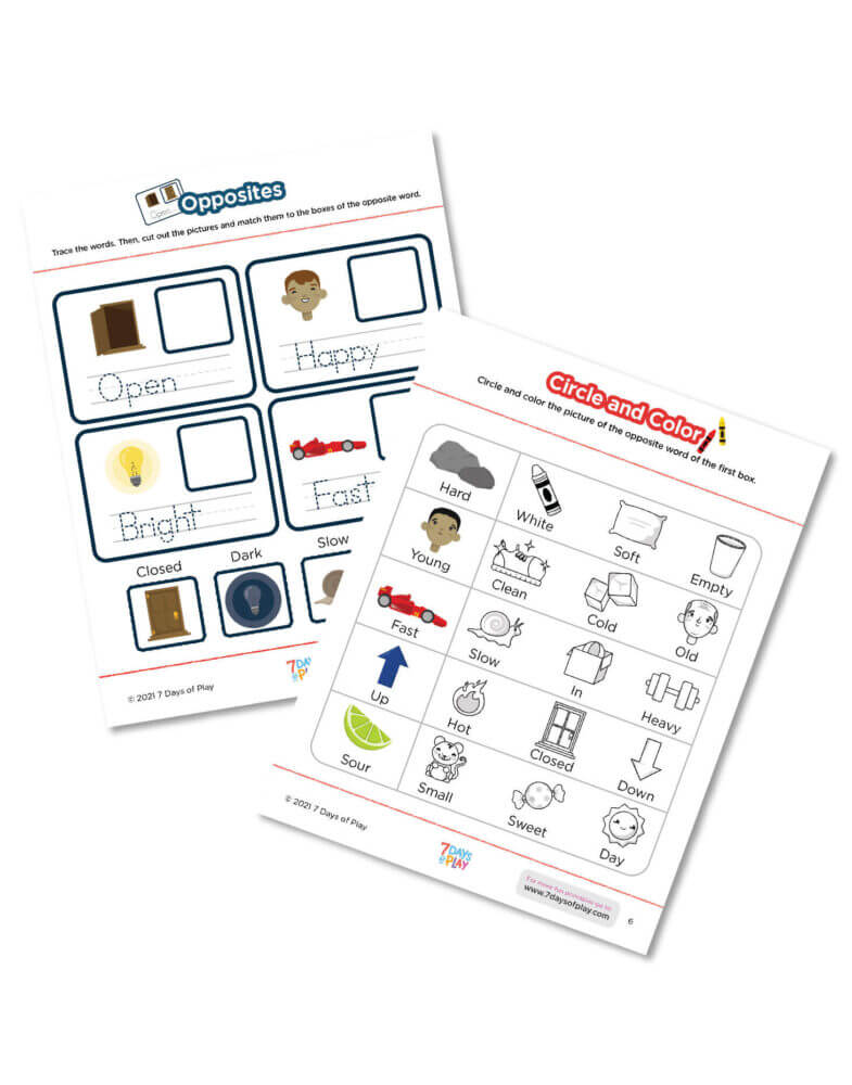 opposite words printable worksheets
