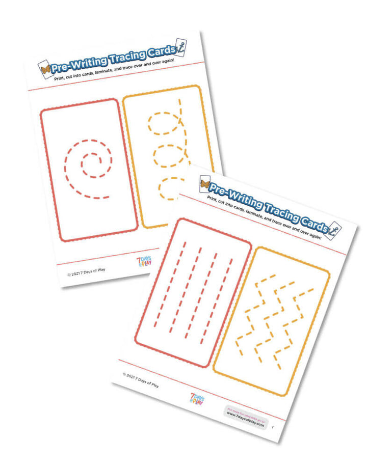 pre-writing tracing cards printable