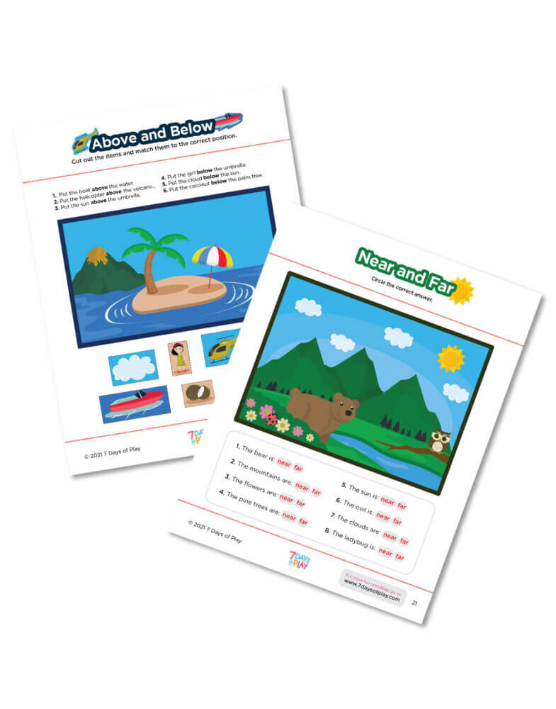 positional and directional words preschool worksheets printables