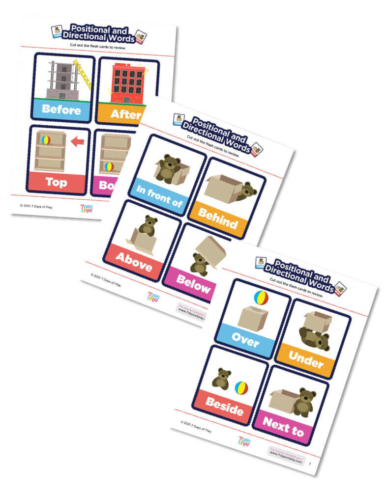positional and directional words preschool worksheets printables