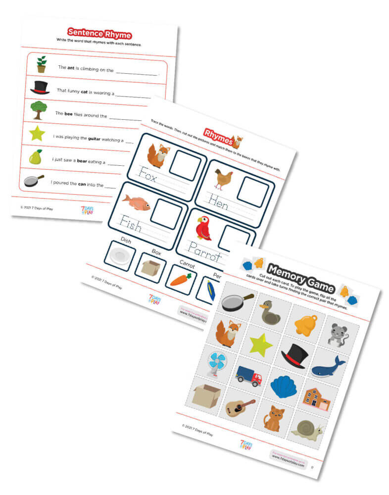 rhyme rhyming activities worksheets printables