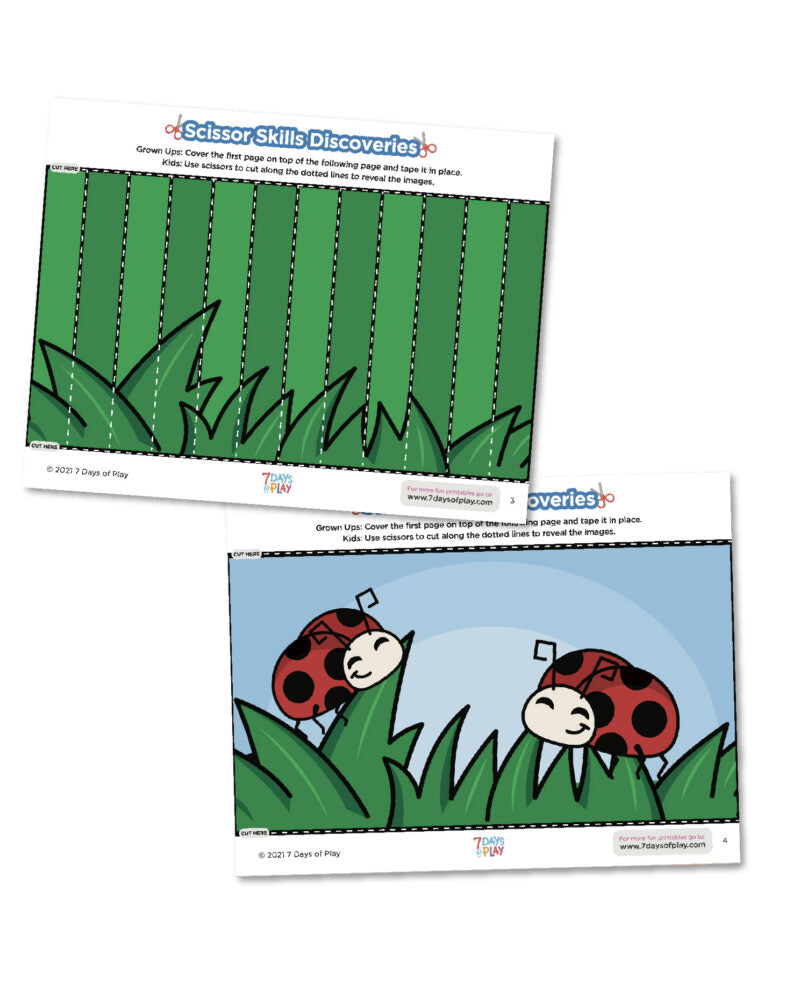 Make cutting practice for preschoolers fun with this activity! Kids will cut away the top layer of paper to reveal a picture underneath! 
