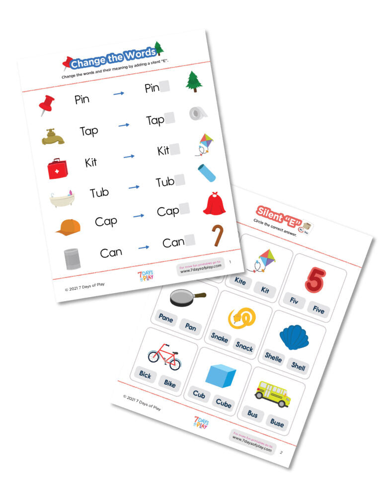 Silent E - Free Printable for Kids