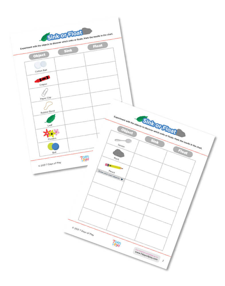Sink or Float Experiment Chart - Printable