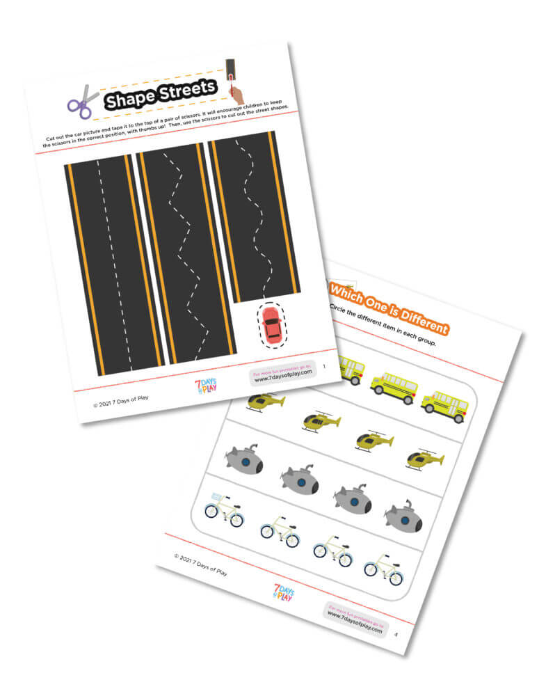 transportation printable worksheet kids cars trains planes boats