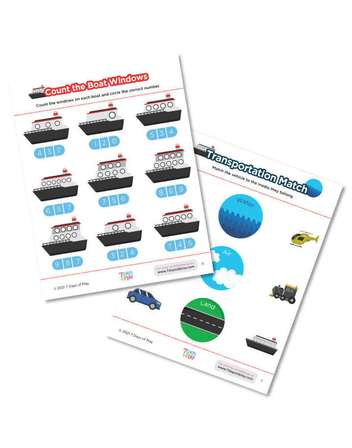 transportation printable worksheet kids cars trains planes boats