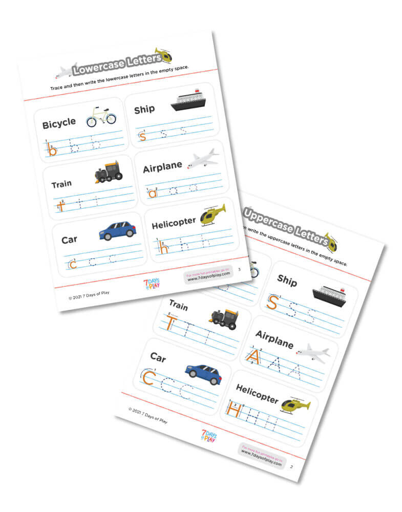 transportation printable worksheet kids cars trains planes boats