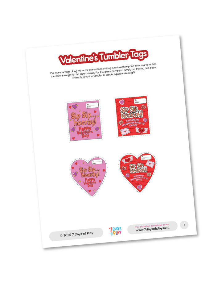 Valentine’s Tumbler Tags Printable for Kids Classroom Gifts | Mini Tumbler Valentine Tags