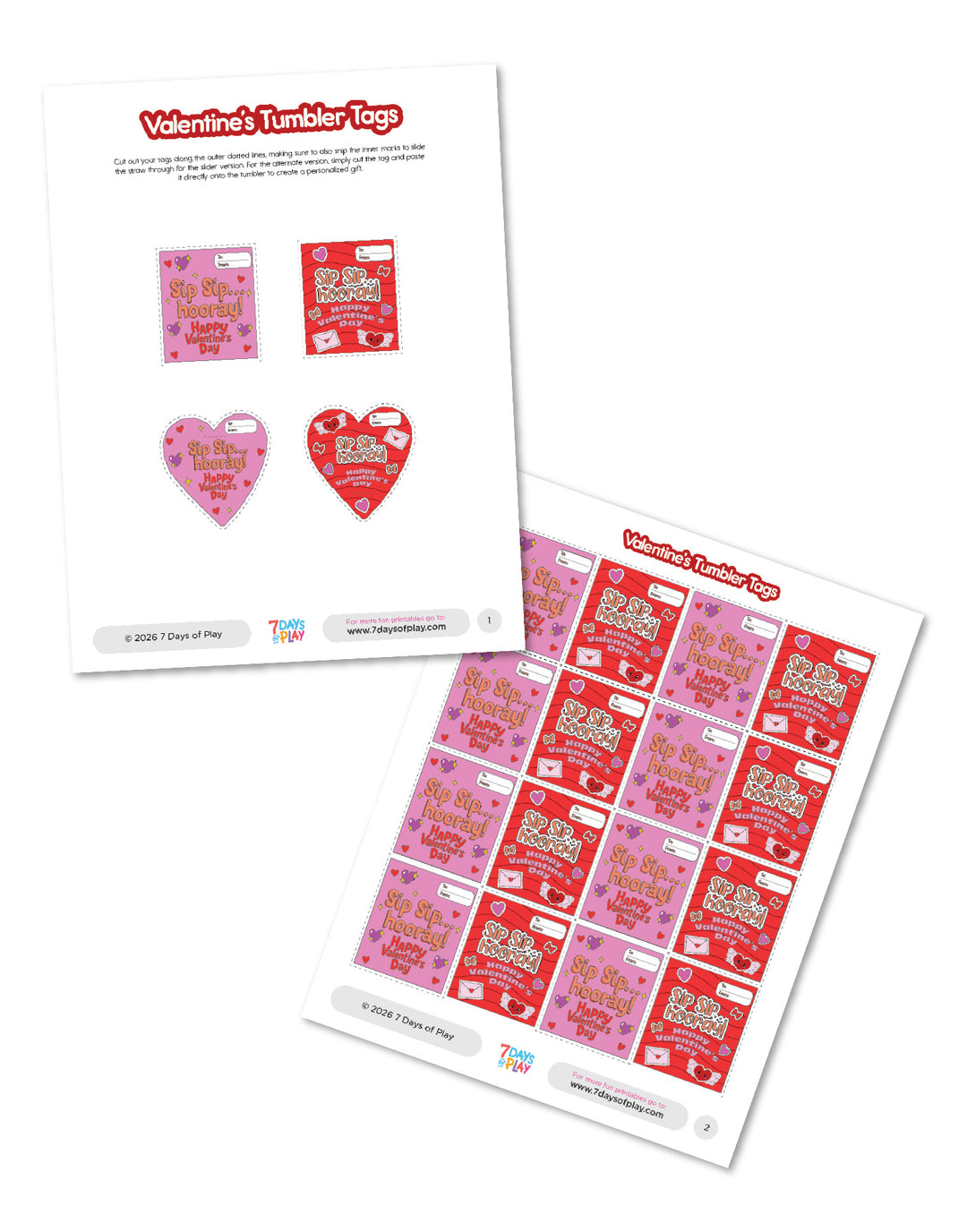 Valentine’s Tumbler Tags Printable for Kids Classroom Gifts | Mini Tumbler Valentine Tags
