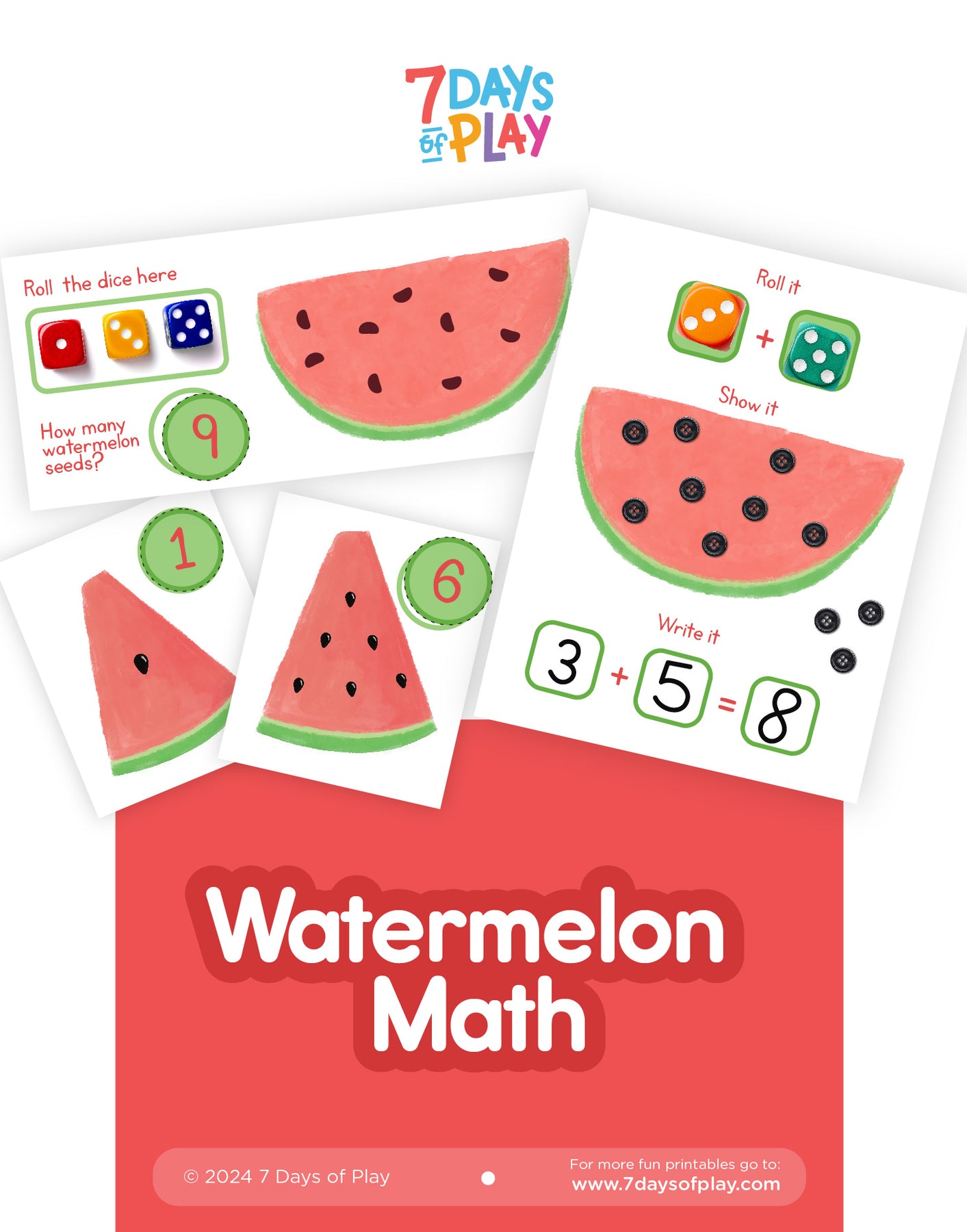 Color Paper Math Watermelon Watermelon Math Activities - Printable – 7 Days of Play
