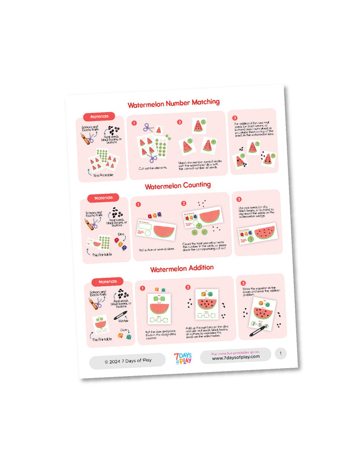 Watermelon Math Activities - Printable