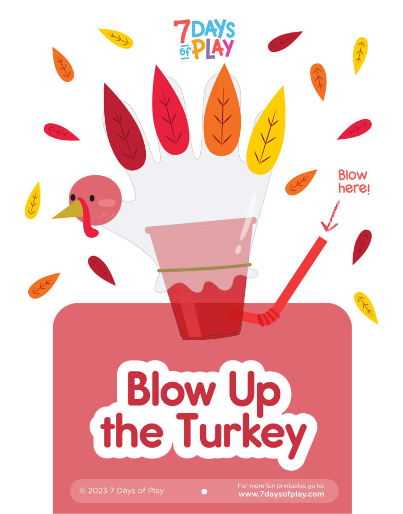 Blow Up the Turkey printable craft for kids with glove and feathers