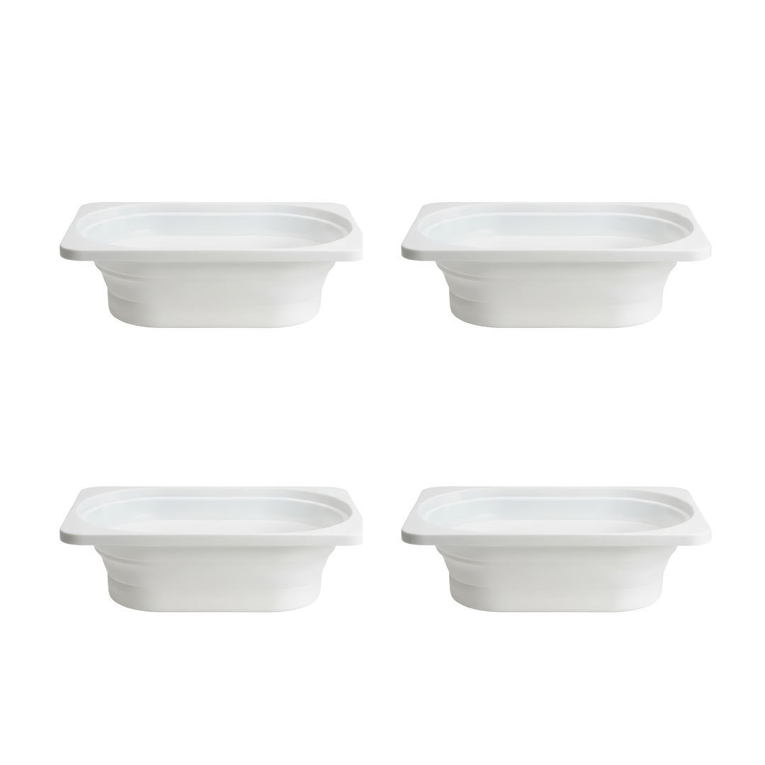 Small Bin Set 4-Pack: four off-white collapsible storage bins that fold flat for storage