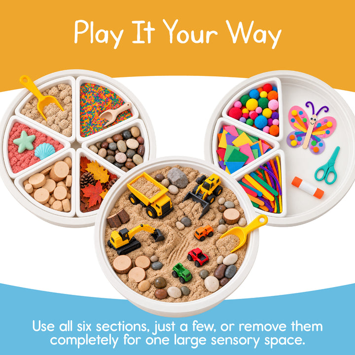 Use all six sections, just a few, or remove them completely for one large open sensory bin