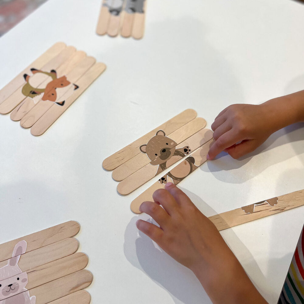 Make your own wooden puzzles using craft sticks with these free printable pictures of woodland animals!
