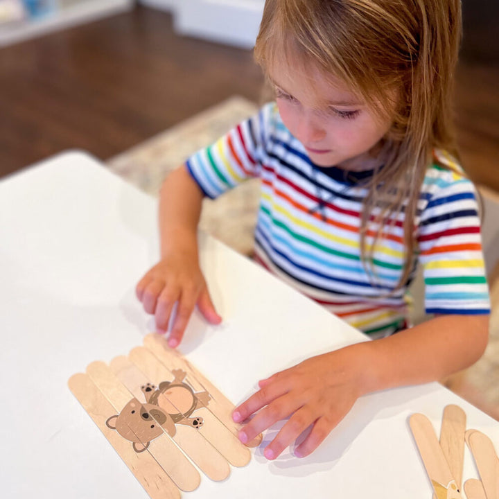 Make your own wooden puzzles using craft sticks with these free printable pictures of woodland animals!