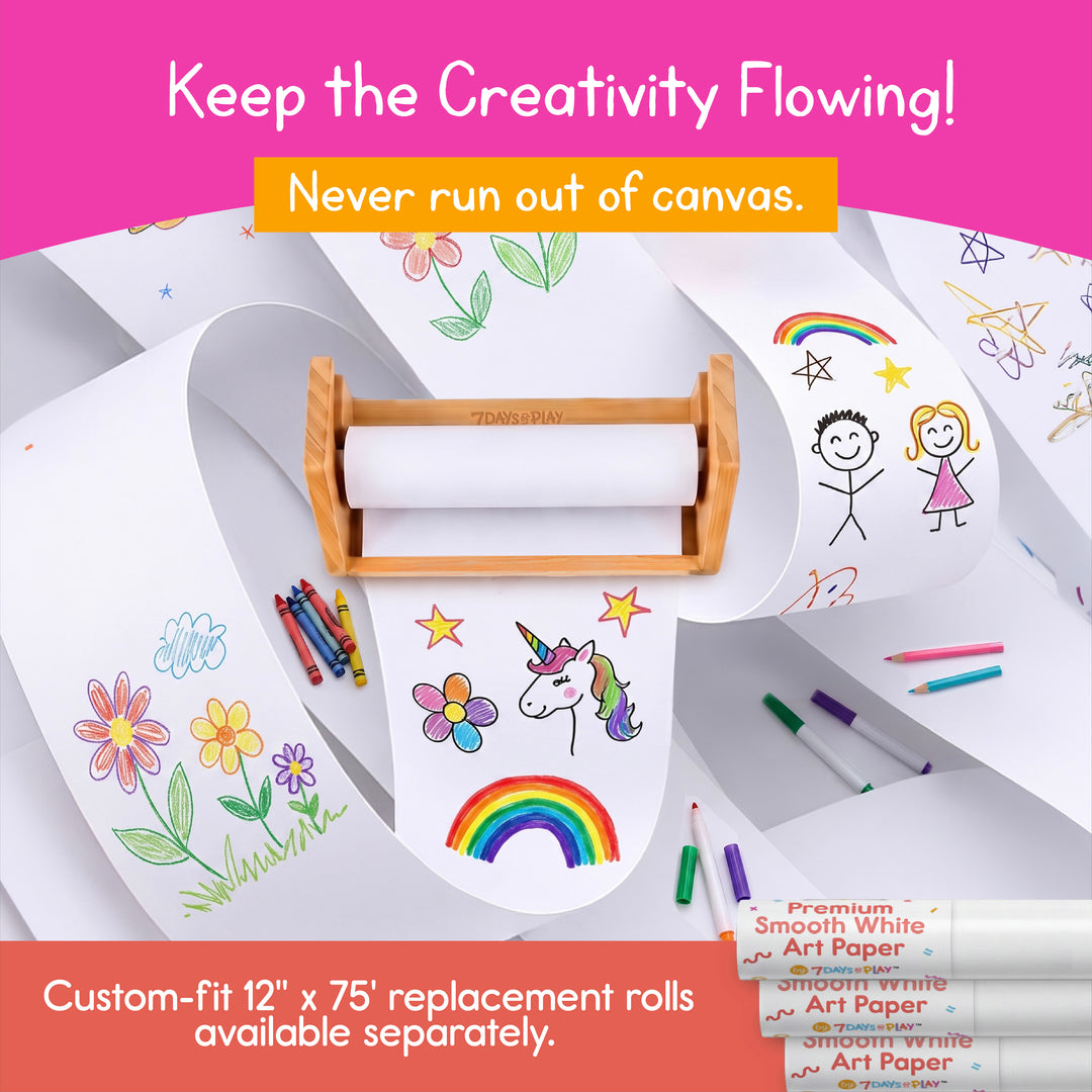 Replacement 12 inch drawing paper rolls, available as a 3 pack refill for the wooden art paper dispenser