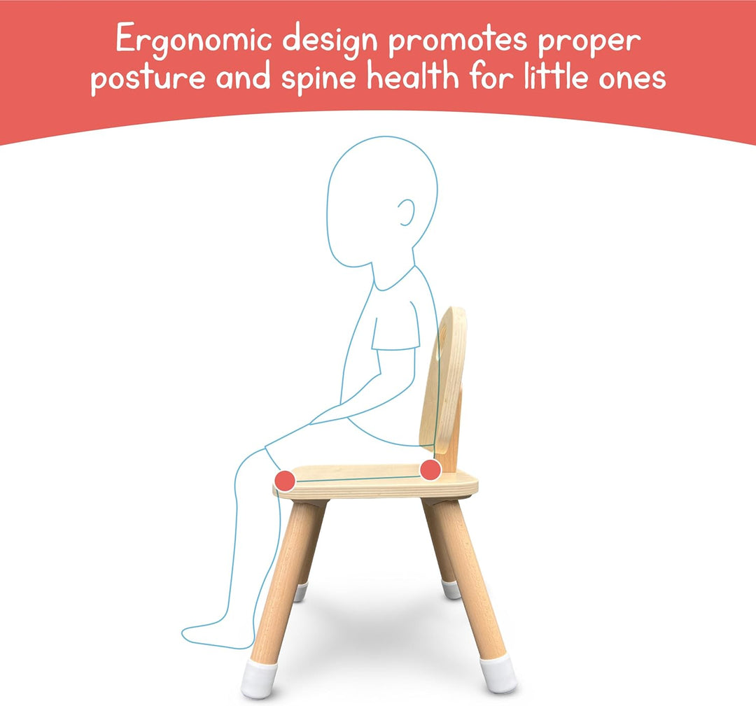 Ergonomic wooden kids chair promoting proper posture and spine support for young children.