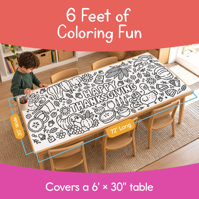 The Thanksgiving coloring paper roll unrolled to show its six foot length