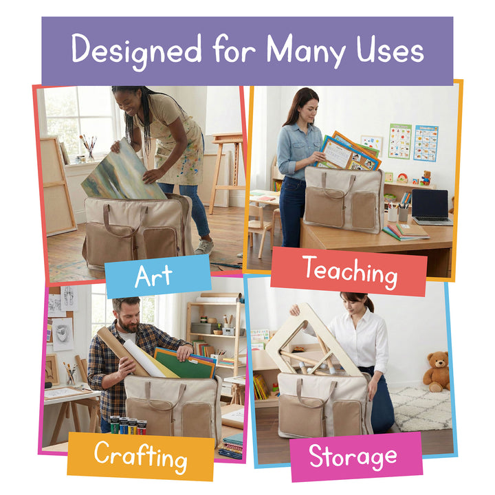Multipurpose storage bag for art supplies, teaching materials, crafting items, and foldable furniture