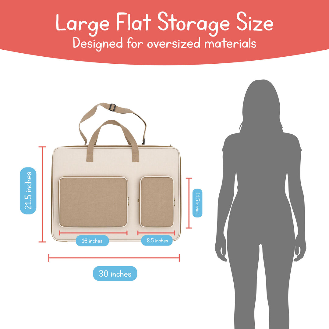 Large flat storage bag showing 30 inch width and 21.5 inch height dimensions