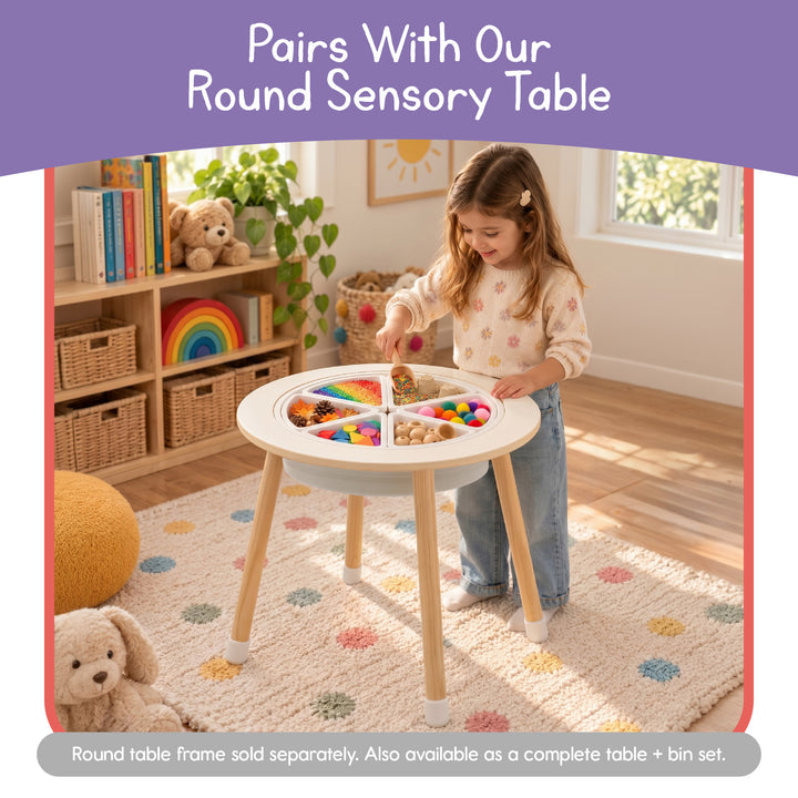 The Round Sensory Bin dropped into the matching round sensory table frame, sold separately