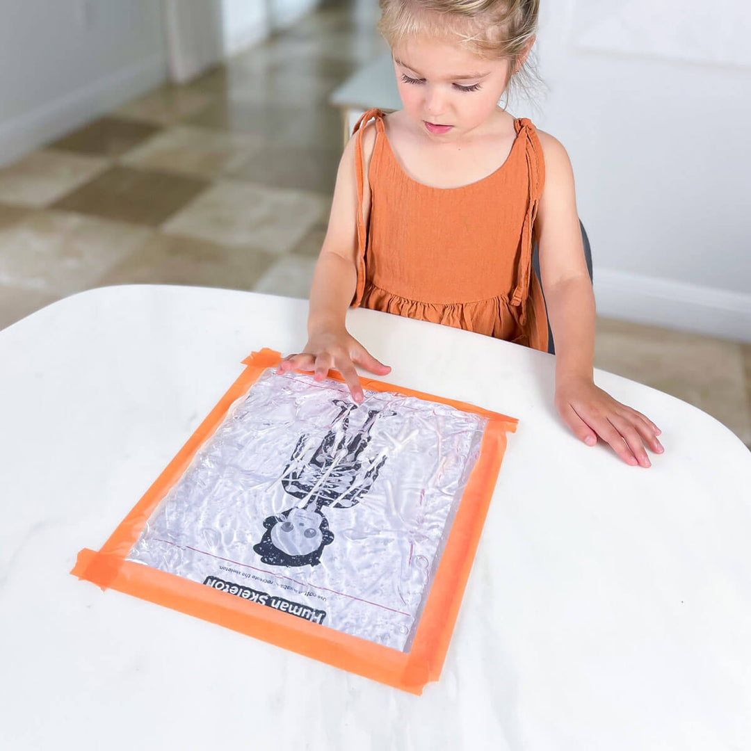 skeleton printable puzzle using cotton swabs sensory bag