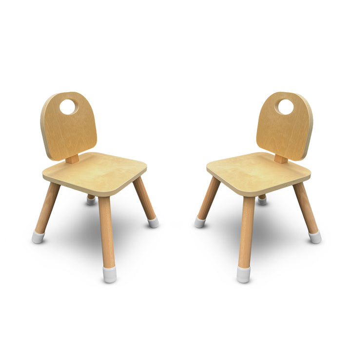 Set of 2 wooden kids chairs for toddlers and preschoolers by 7 Days of Play, made from solid hardwood with rounded edges and anti-slip feet.